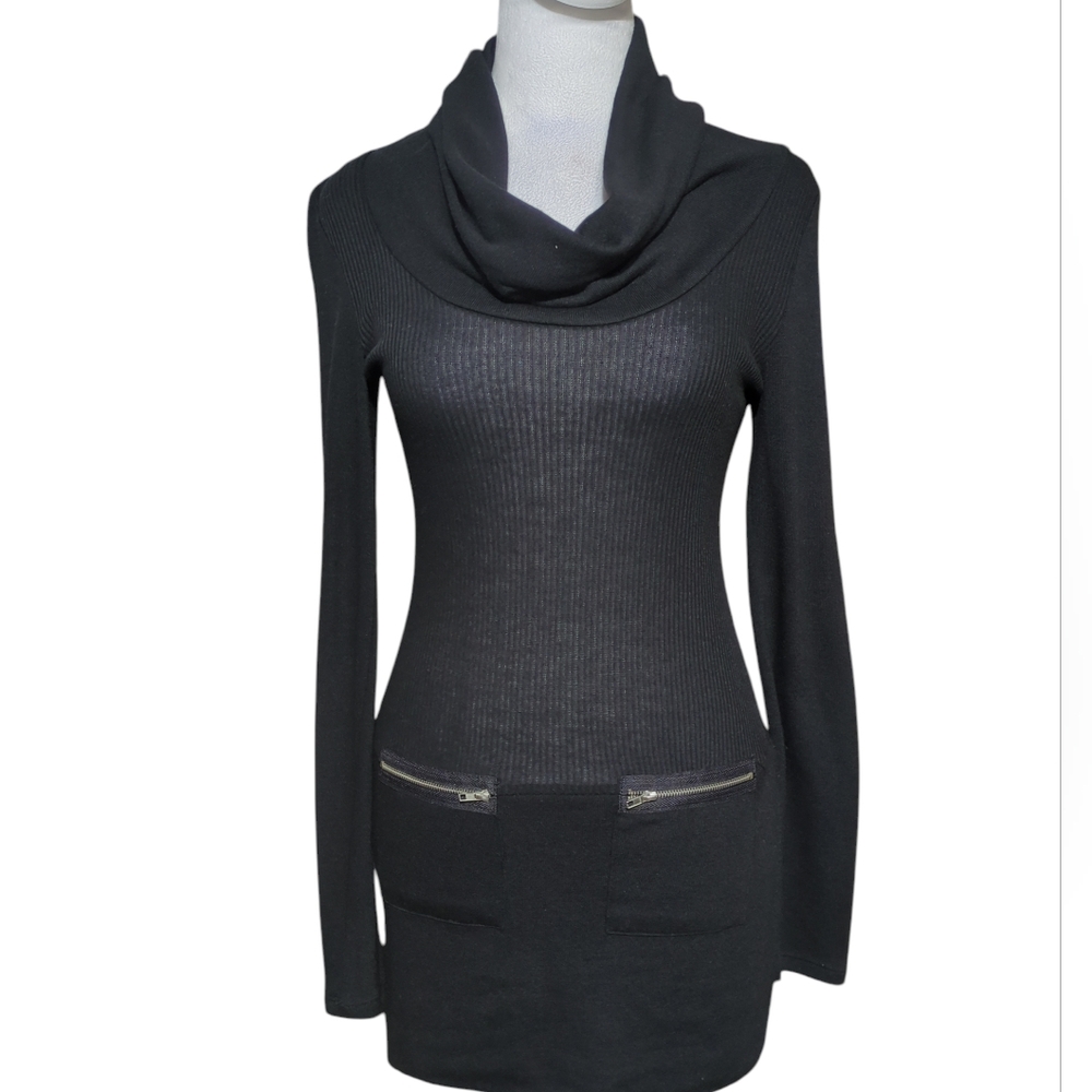 Double Zero Dress Sweater  Black Cowl Neck Mini  Size S